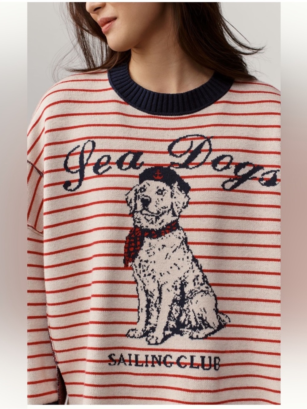 Anthropologie Maeve Logan Sea Dogs Nautical Long-Sleeve Crew-Neck Pullover Sz S